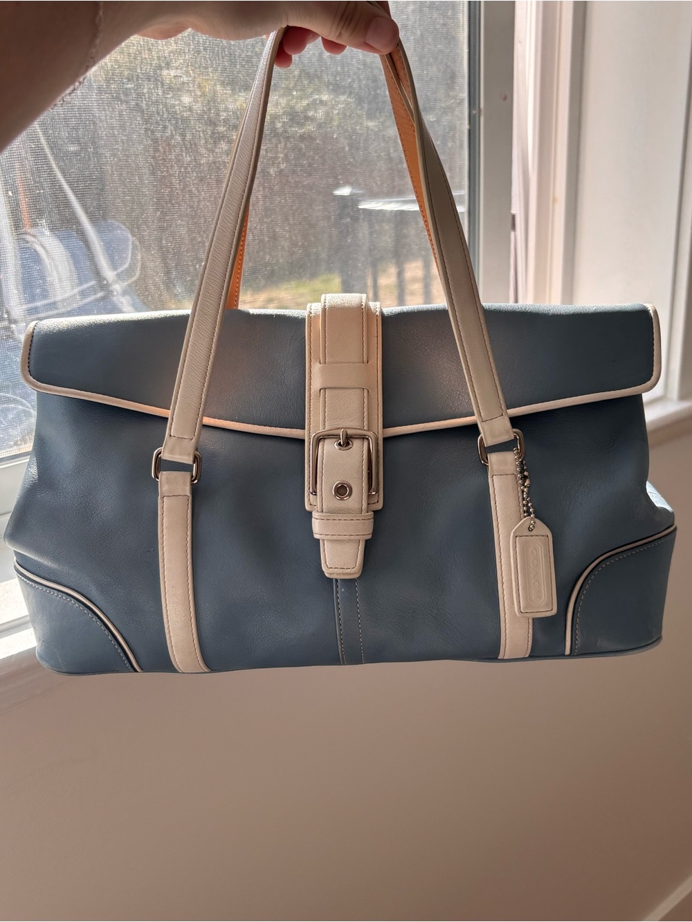 Y2K Vintage Coach Hampton Flap Satchel In Pastel Blue